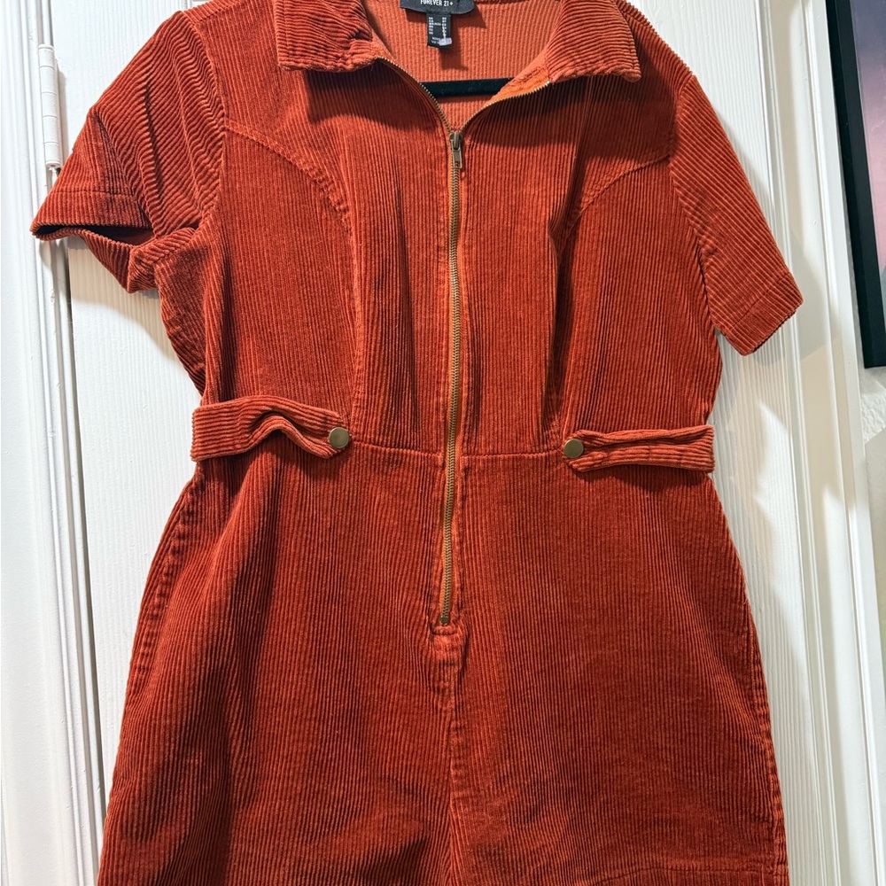 Rust Corduroy Short Sleeve Jumpsuit